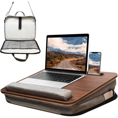 Bureau pour ordinateur portable 17 "avec coussin en microbilles et sac de rangement - Support ergonomique pour ordinateur portable 15,6"