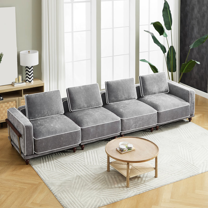 Canapé modulaire modulaire avec housses amovibles, structure en chenille et tissu en bois massif pour le salon, Gris chenille