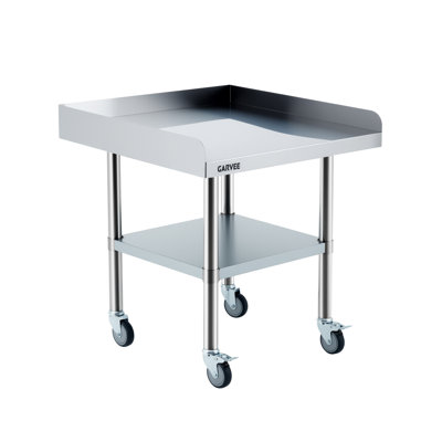 Stainless Steel Work Table, 30x36x26 Inch Commercial Food Prep Worktable with Wheels, Fixed 3-Sided Backspla