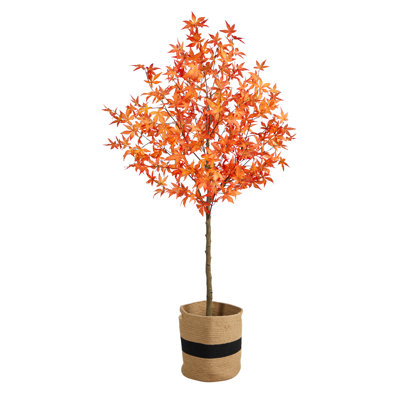 6ft. Artificial Autumn Maple Tree with Handmade Jute & Cotton Basket