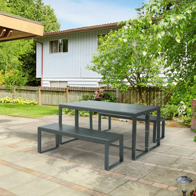 Aoodor 3-Piece 63" Metal Outdoor Patio Dining Set with Rectangular Table and Benches