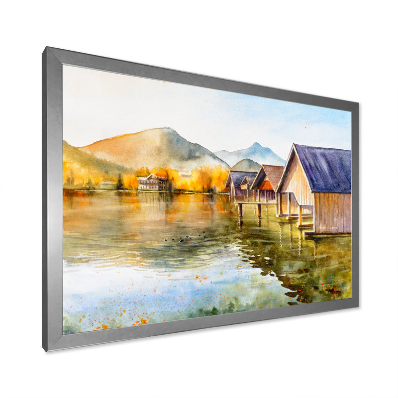 Yacht Dock on Misty Morning by the Lake - reproduction d'art sur toile, Cadre argenté, H 12 po x l 20 po x P 1 po