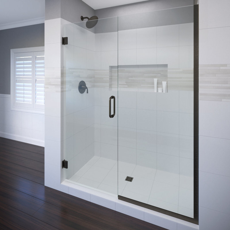 Celesta 59'' - W x 76'' H Pivot Door Frameless Shower Door with, Oil Rubbed Bronze, AquaGlideXP Clear Glass