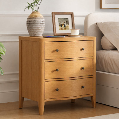 3-Drawers Curves Nightstand With Built-In Charging Station