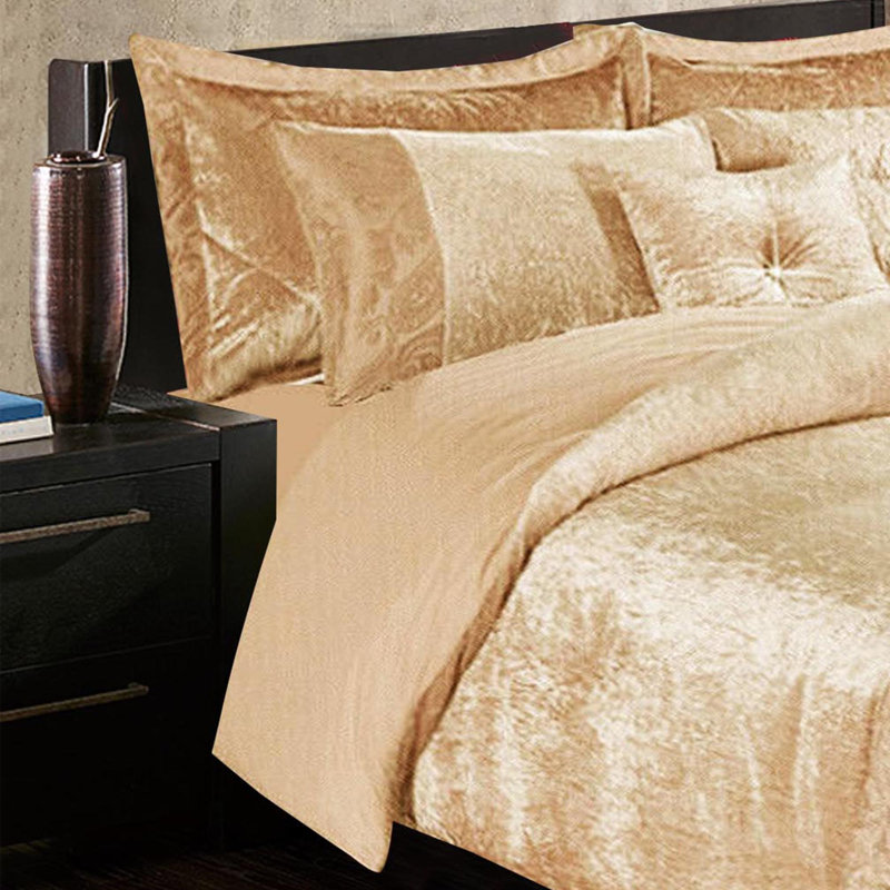 Santiago 3 Piece Crushed Velvet Duvet Cover Set Ultra Soft Luxurious and Easy Care Bedding, Blue