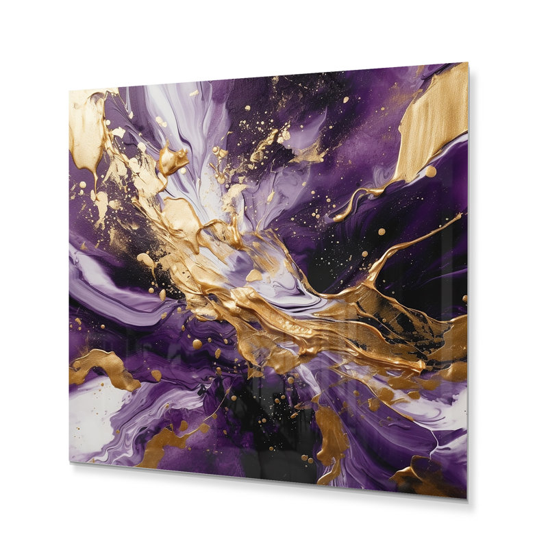 Mauve et or liquide Magic III - reproduction abstraite sur métal, H 29 po x l 29 po x P 1 po