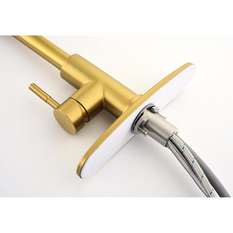 Pull Down Single Handle Kitchen Faucet In Brushed Gold, Stainless Steel, 360 Rotating Spray Head, Dual Water Modes For Convenience Gold Pull-Down Tap, Swivel Nozzle, Stream And Outputs, Convenient