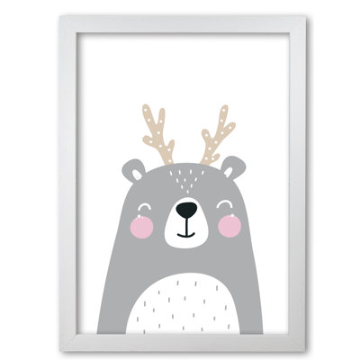 Grey Bear with Antlers 1 Piece Single Picture Frame Painting