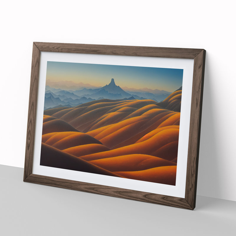 Excellent Mountain Landscape 1 Piece Single Picture Frame Painting, 34cm H x 46cm W x 2cm D, Walnut