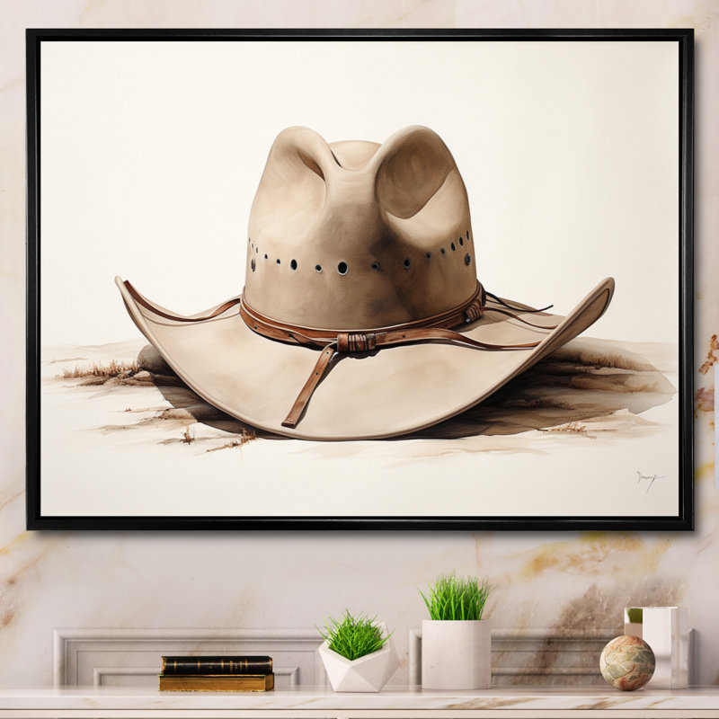 «Maleaha Cowboy Hat Minimalisme Style VI», reproduction sur toile, H 30 po x l 40 po, Encadrement doré