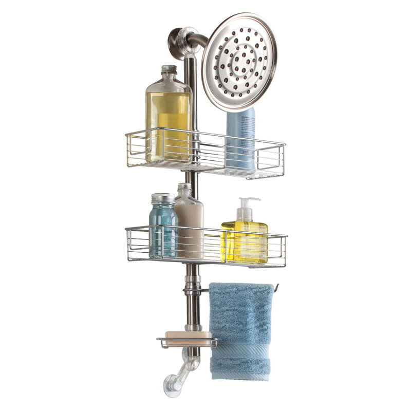 Brushed Stainless Steel Adjustable Shower Caddy with Suction Mount
