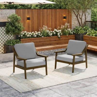 Solid Wood Teak Outdoor Lounge Chairs With Cushion And Arms