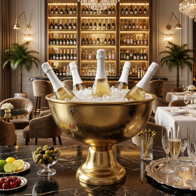 Golden Pedestal Coupe Champagne Bucket, 18.5" D