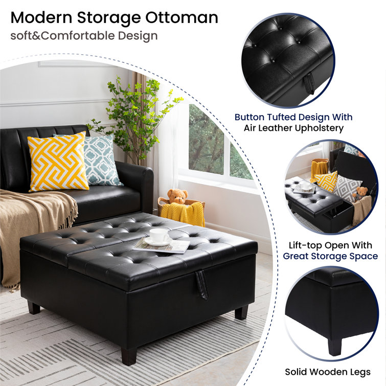 Naomi Home Storage Square Bench Vegan Wayfair Large Ottoman Lift-Top & Reviews Wide Leather Air 35.4\