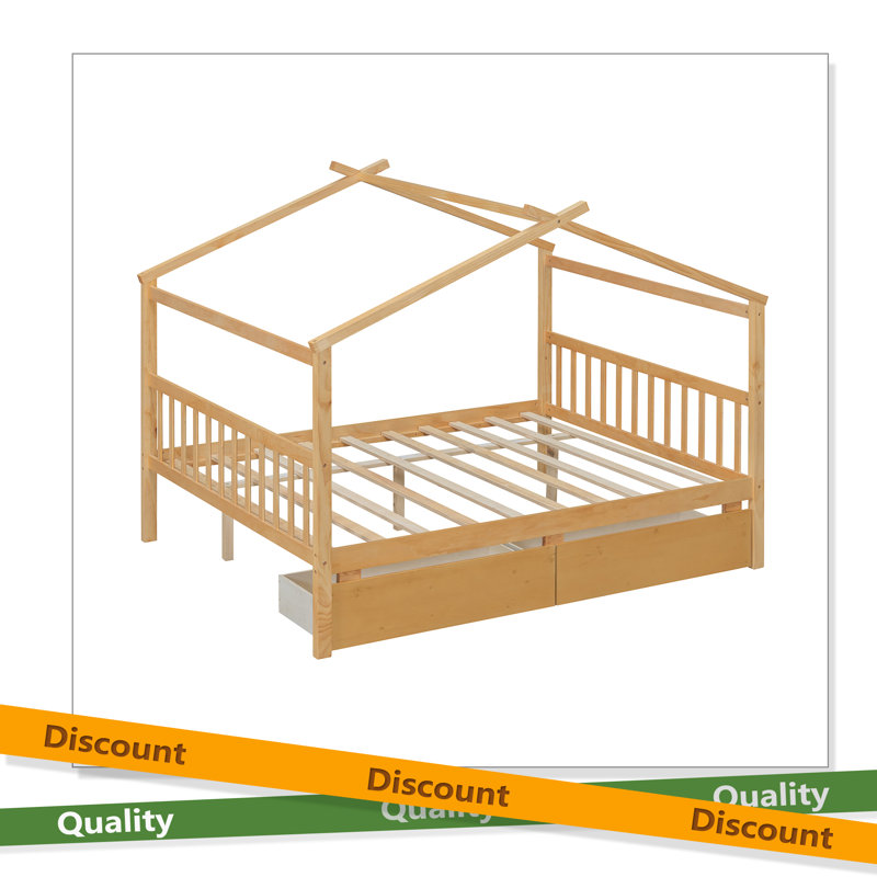 Wooden House Bed With Drawers, Full