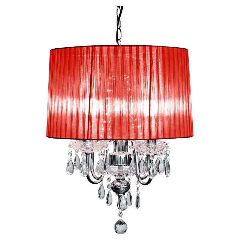 Warwick 4 - Light Drum Chandelier, Red, Silver