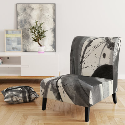 Black and White Minimalistic Painting - Modern Velvet Upholstered Slipper Chair