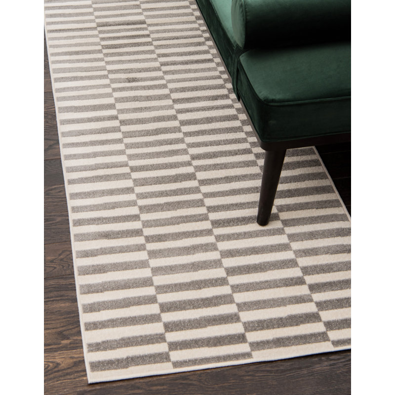 Tapis rayé ivoire / noir Arzilla, Dark Grey, Tapis de couloir 2 pi 9 po x 9 pi 10 po