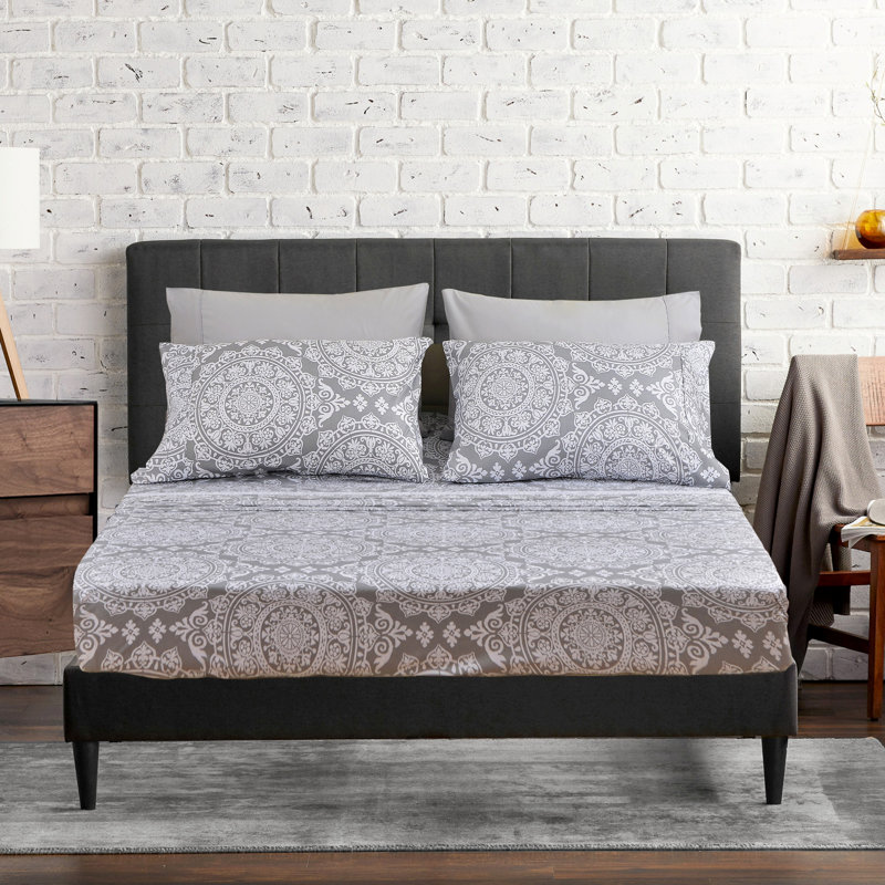 Gray Geometric Print Microfiber King Sheet Set