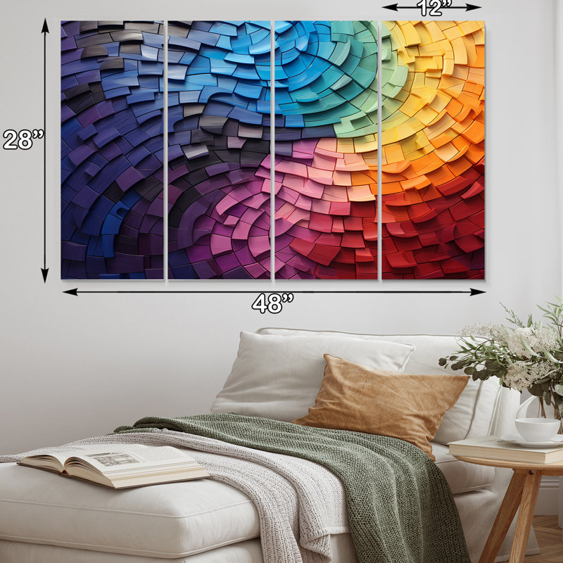 Abstrait arc-en-ciel coloré, impression sur toile, 4 pièces