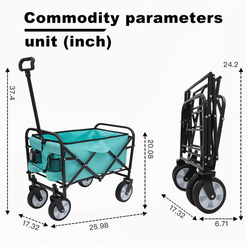 Chariot pliable pliable avec roulettes, Bleu vert