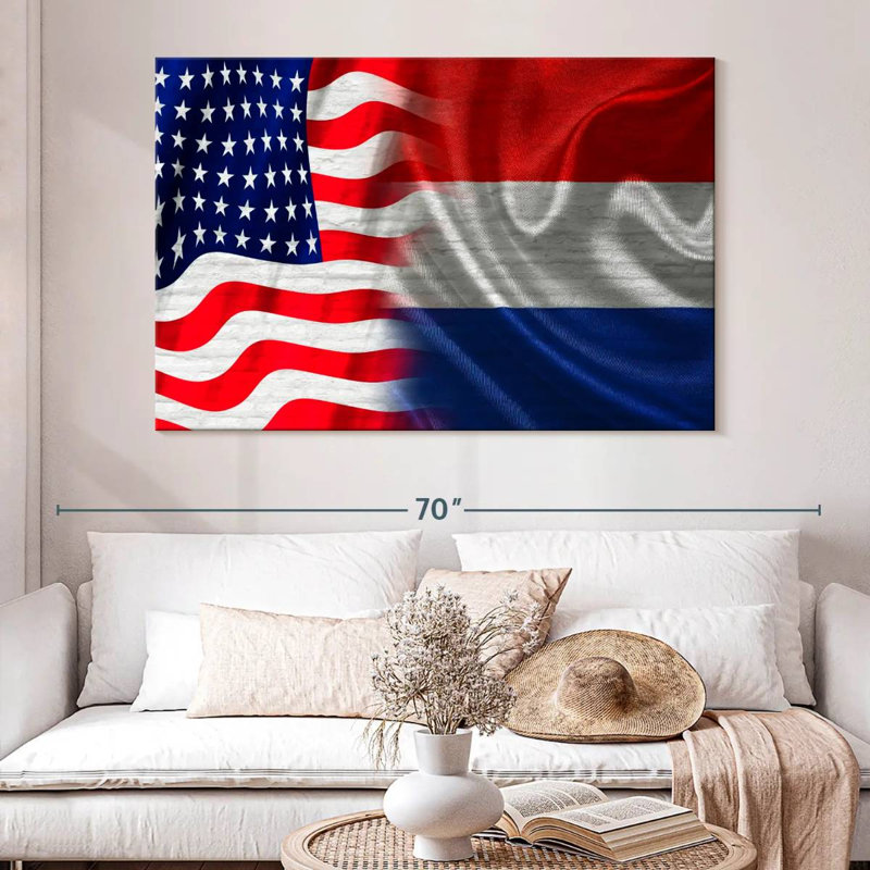 Borges, États-Unis et drapeaux néerlandais, H 34 po x l 51 po
