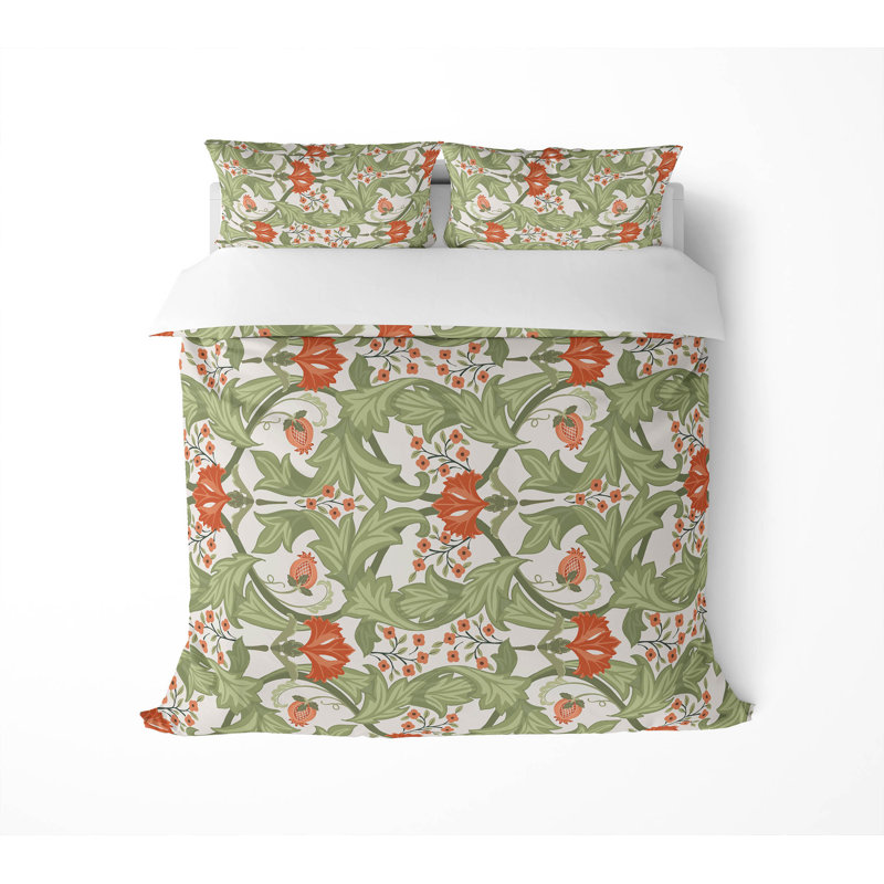 Ogee Leaf 3- Piece Decorative Lightweight Comforter Set, Queen, Green