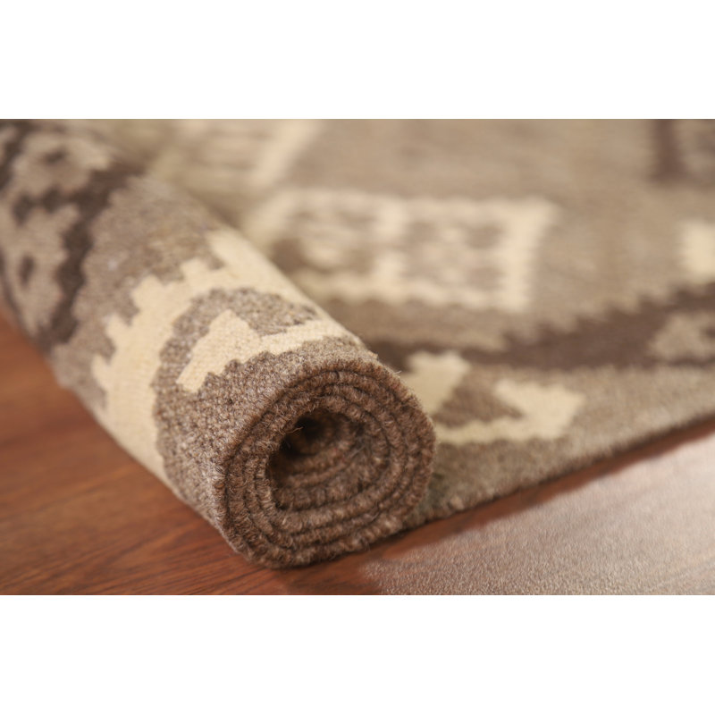 Brown Kilim Reversible Wool Area Rug 5x6