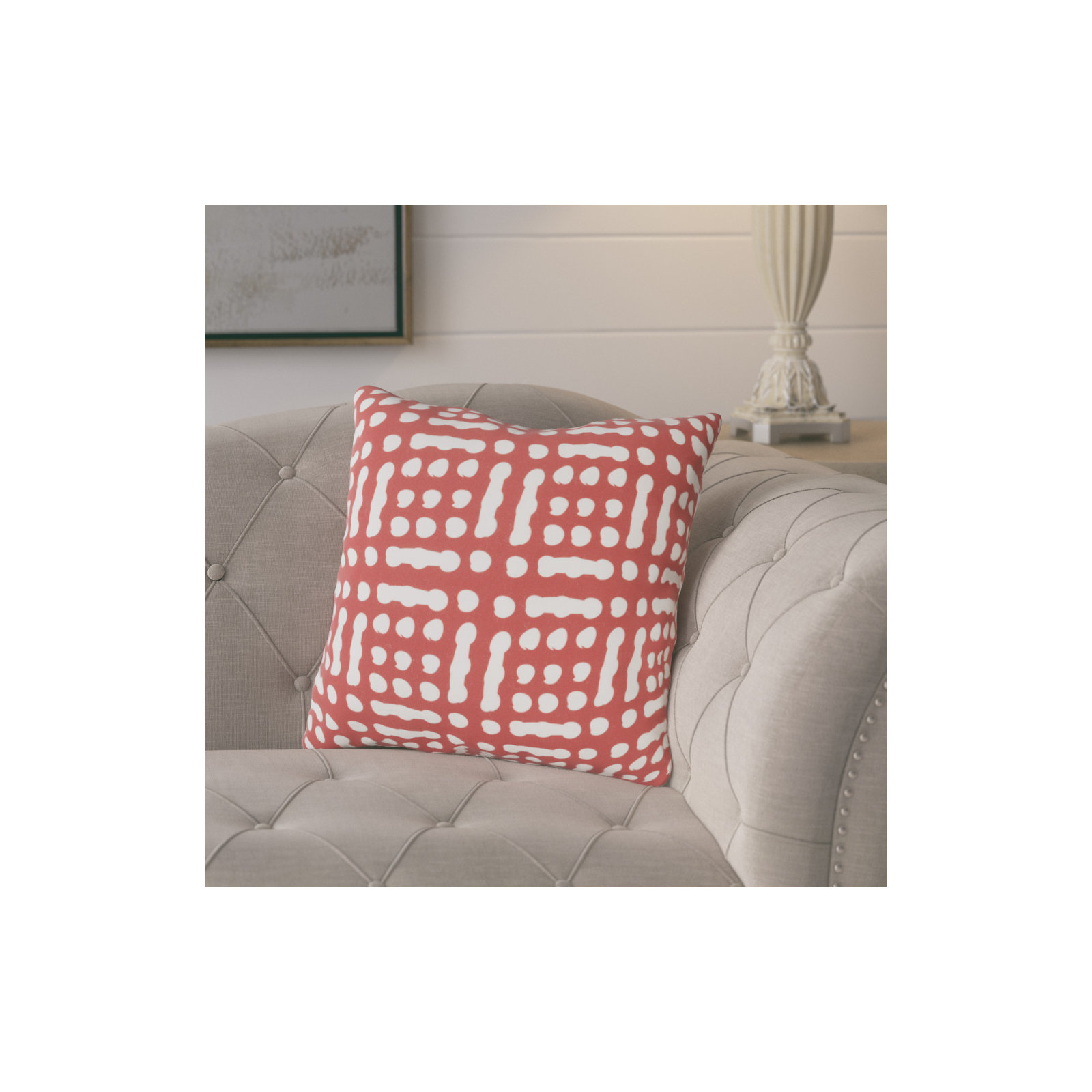 Winsor Geometric Indoor/Outdoor Throw Pillow, 18" H x 18" W x 4" D, Red/Neutral