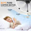 Ventilateur de plafond moderne à profil bas à DEL, ventilateur DC réversible silencieux, réglable à 6 vitesses et 3 couleurs, application intelligente et télécommande pour les pièces intérieures