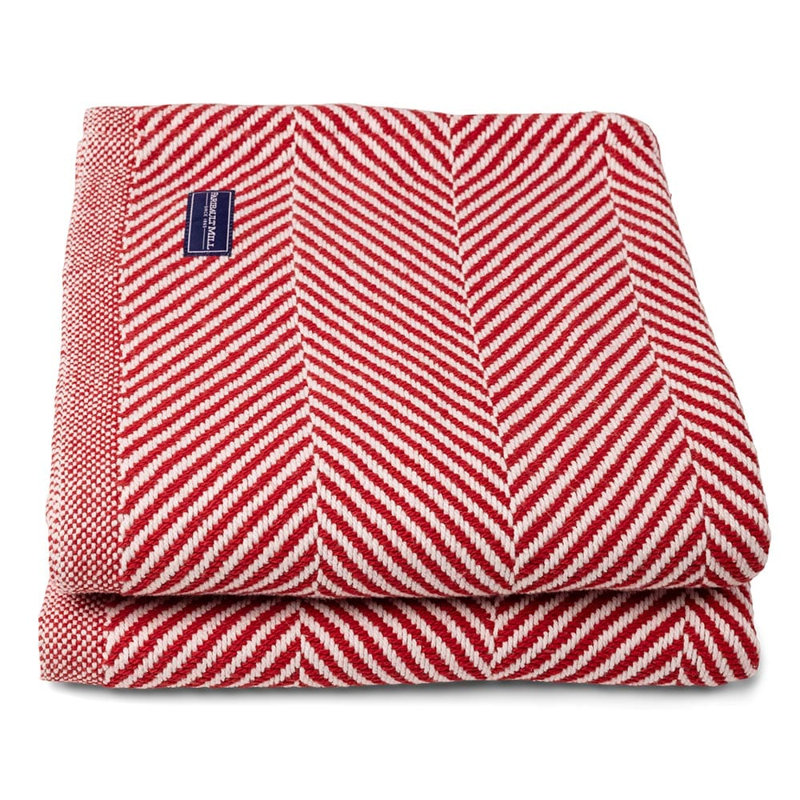 Monhegan Cotton Throw Without Fringe, Red Chevron