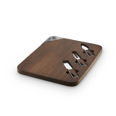 582F57245F95449DB628246940CC9E41 Core Rectangular Cheeseboard, 3 Stainless Steel Cheese Knives, Made from Strong Acacia Wood, Brushed Nickel Handle, Walnut