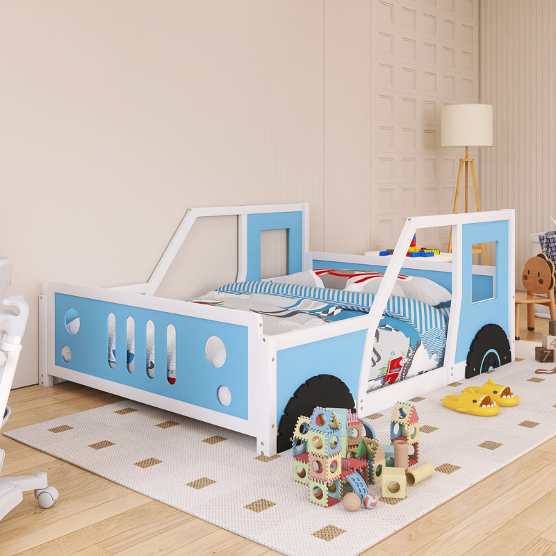 Frame Full Size Classic Car-Shaped Platform Bed With Wheels Shape, Full, Blue