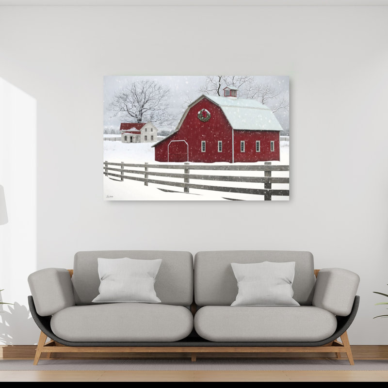 «Snowy Farmstead Abstract Contemporary Winter Architecture», reproduction d'art mural, H 40 po x l 60 po