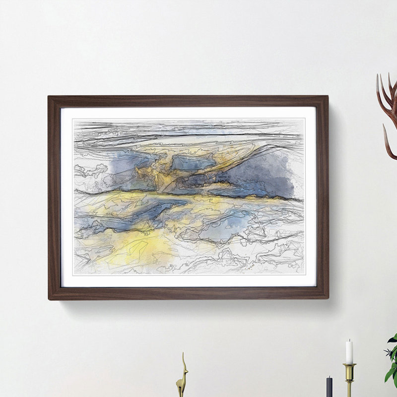 Clouds over the Mountains in Abstract - Picture Frame Graphic Art Print, 62cm H x 87cm W x 2cm D, Walnut Framed