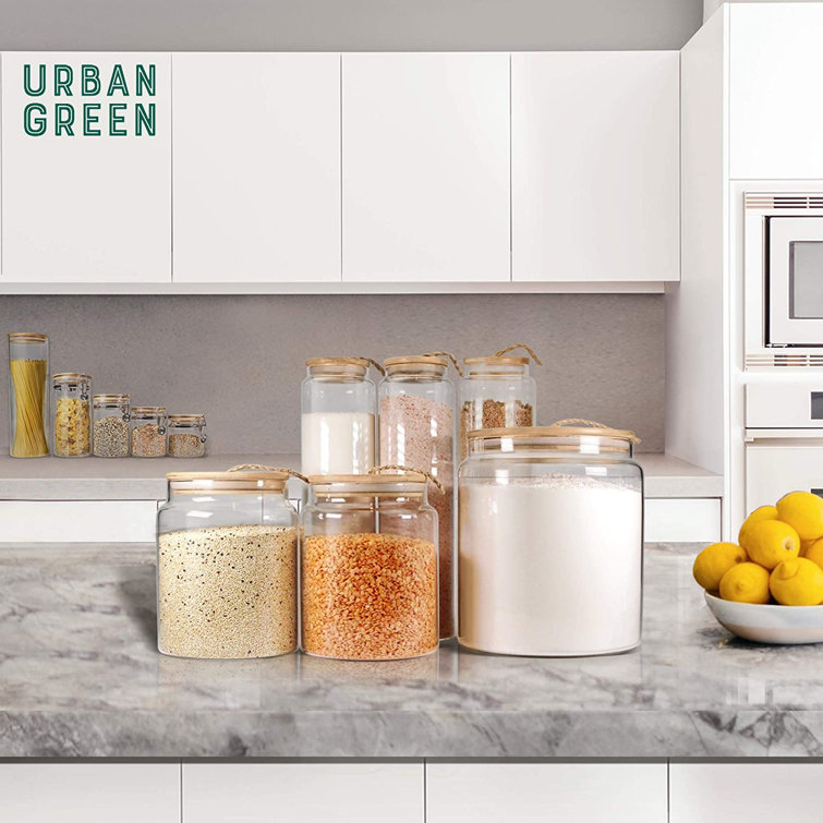 URBAN GREEN Stackable Glass Jars With Bamboo Trays, Food Storage