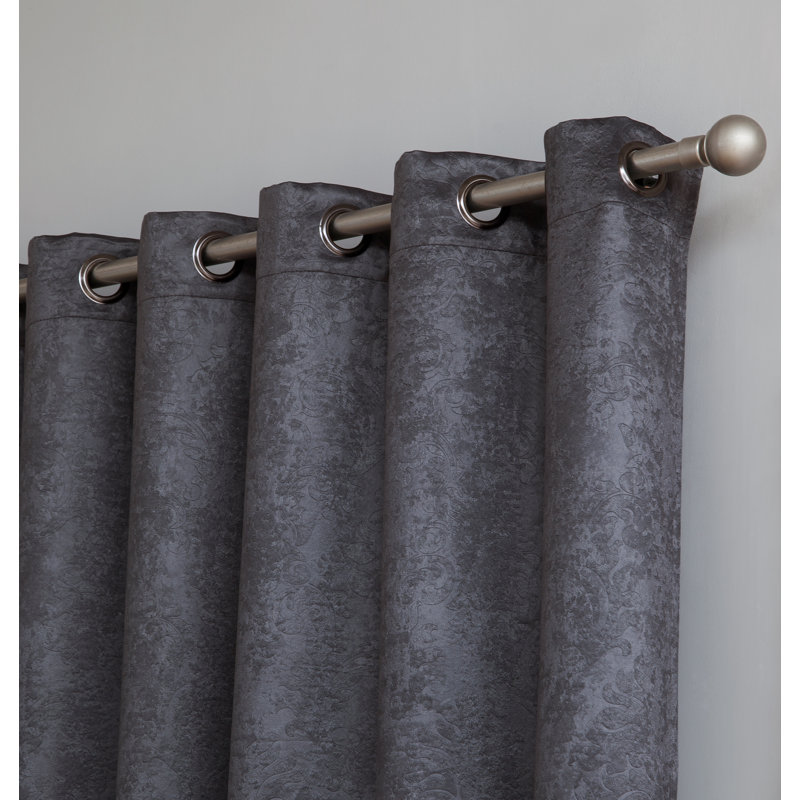  Panneau de rideau occultant et floral avec œillets, Gris anthracite, L 54 po x L 63 po