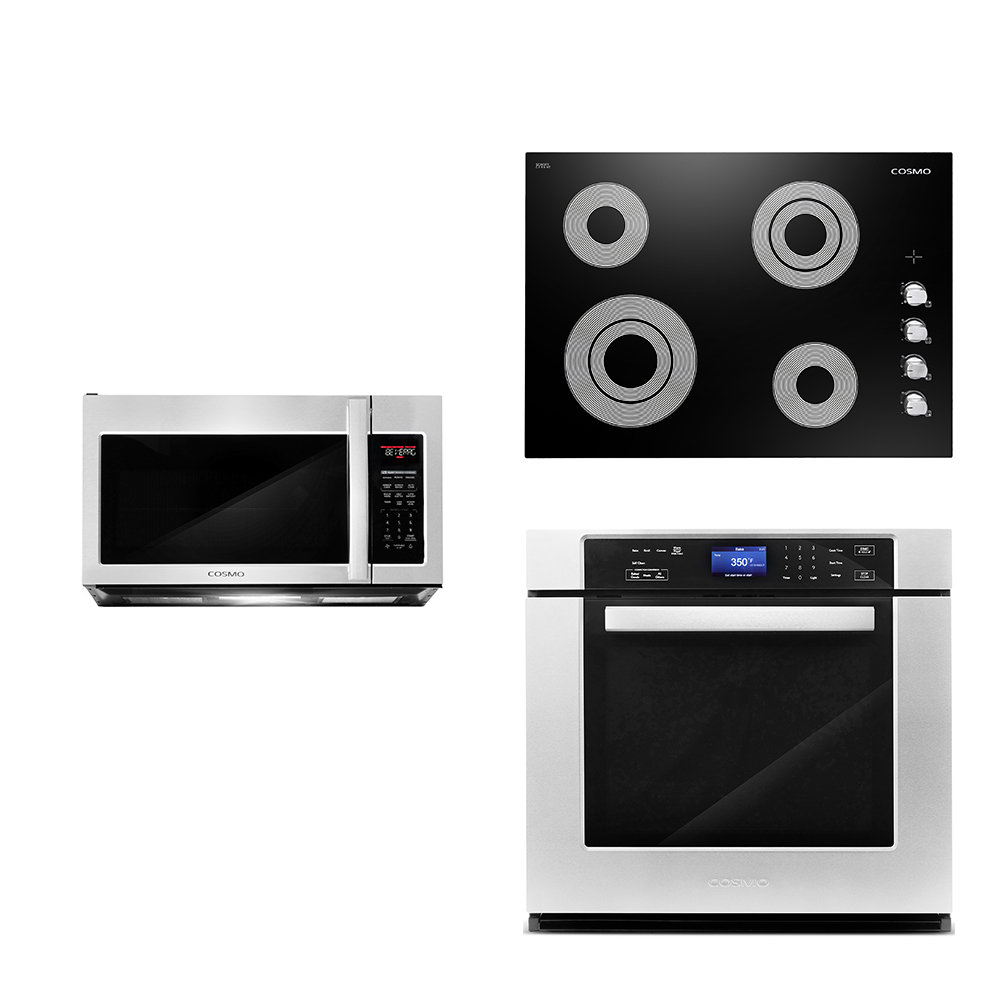 Cosmo 3 Piece Kitchen Appliance Package with 30'' Electric Cooktop