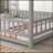 Full Size Floor Wooden Bed With House Roof Frame, Fence Guardrails ,Grey(Old SKU:W50471474)-1616617842