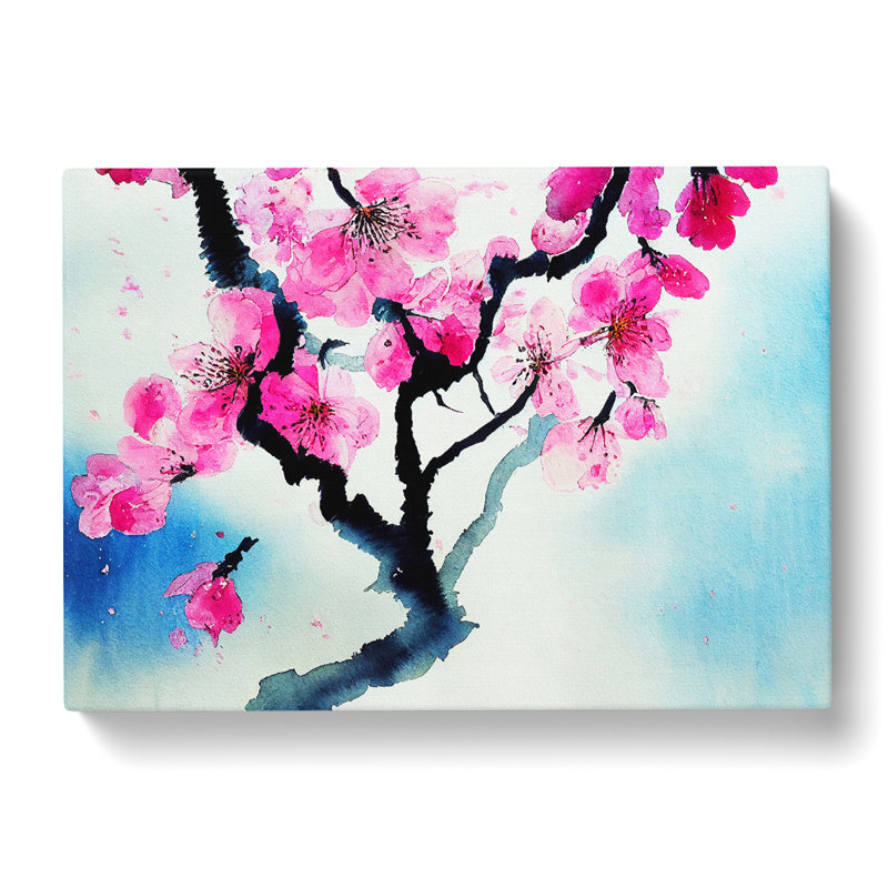 Cherry Blossom Watercolour Flowers - Wrapped Canvas, 35cm H x 50cm W x 3cm D