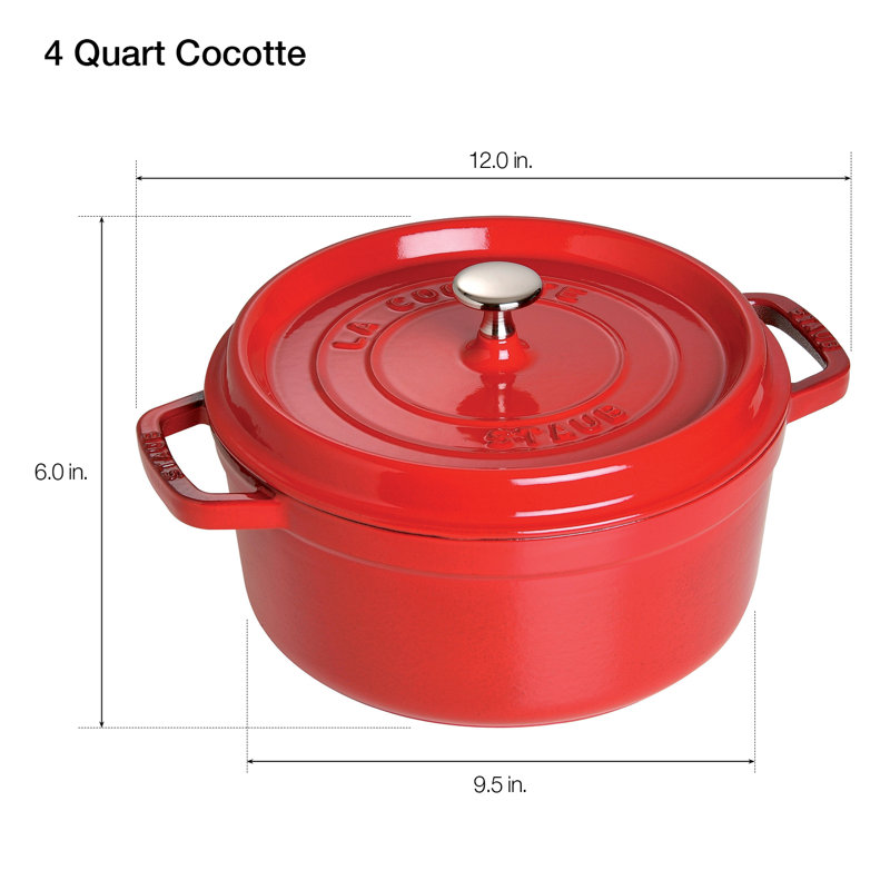 La Cocotte Cast Iron Round Cocotte, 4 quarts, Cherry
