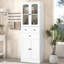 Armoire de rangement haute pour salle de bain, armoire avec quatre portes et tiroirs, tablette réglable, panneau de fibres à densité moyenne-1601133441
