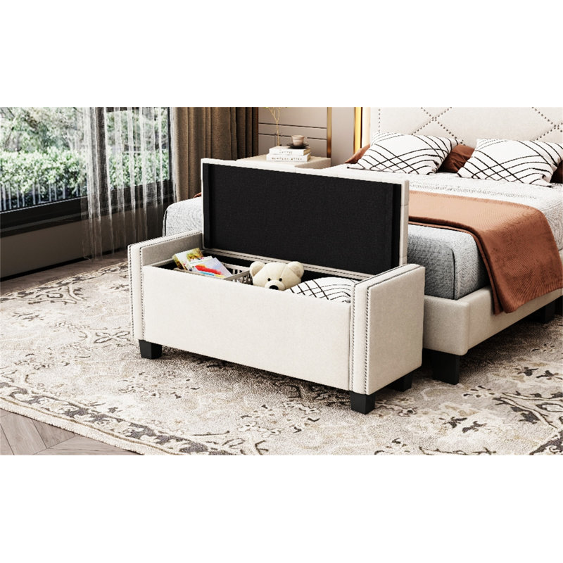 Banc de rangement rembourré en velours Maxxton, Beige
