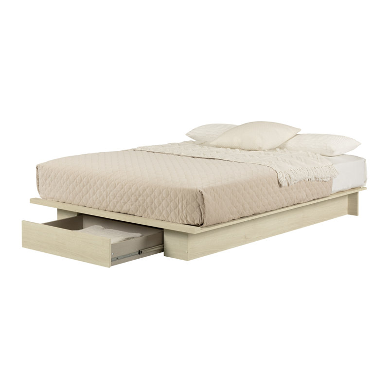 Bleached Oak Full Size Platform Bed with Drawer