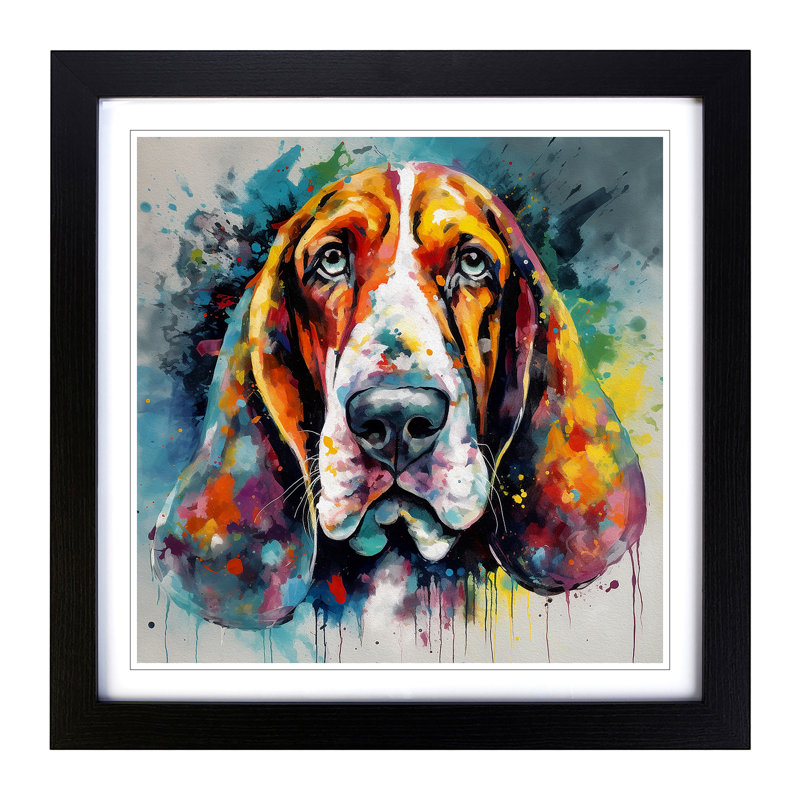 Basset Hound Abstract Art No.1 - Framed Print, Black