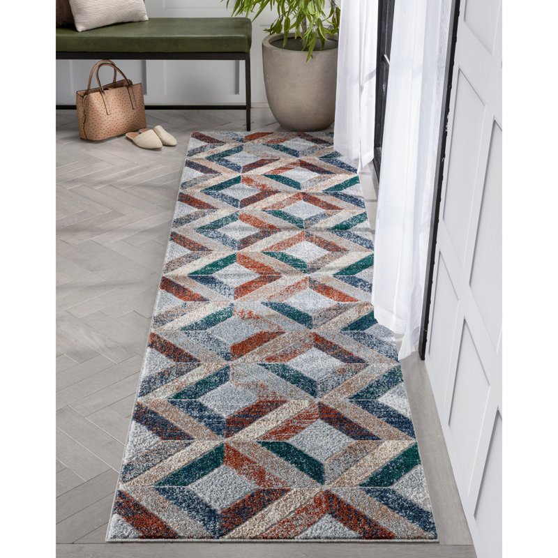 Leona Geometric Synthetic Area Rug, Runner 80 x 300cm