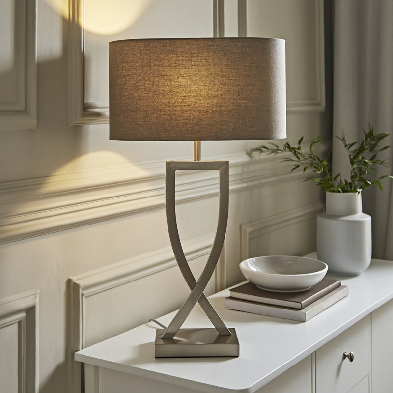 Matheos 63cm Table Lamp, Brushed Chrome, Grey