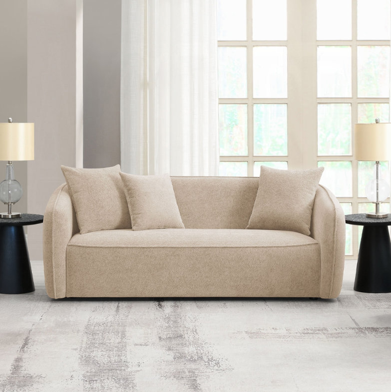 Chenille beige avec 2 housses de coussins décoratifs - Les accessoires assortis changent de style améliorent l'esthétique