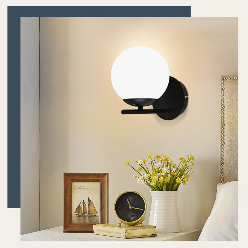 Wall Light 1 Flame E27 Globe Design Marhta, Matt black