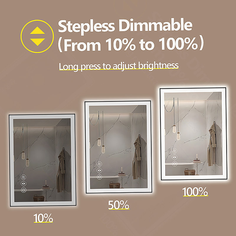 Miroir de salle de bain 60 po x 36 po à DEL sans cadre, miroir intelligent, 36 po x 60 po, Black/Clear Frameless